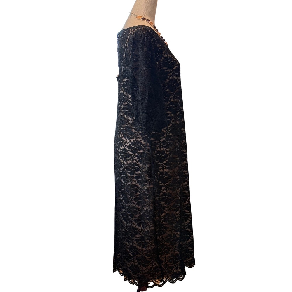 Candalite Womens XL Black Floral Lace Sheath Dress Nude Lining Keyhole Back New - Picture 2 of 7